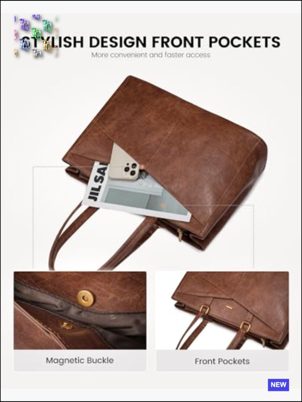 Vintage Leather Laptop Tote Bag Professional Office Work Briefcase Satchel Style - Picture 4 of 6
